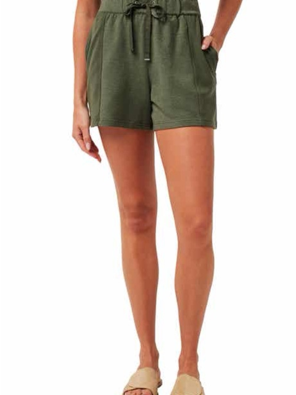 Marine Layer Olive Green Drawstring Linen Blend Shorts